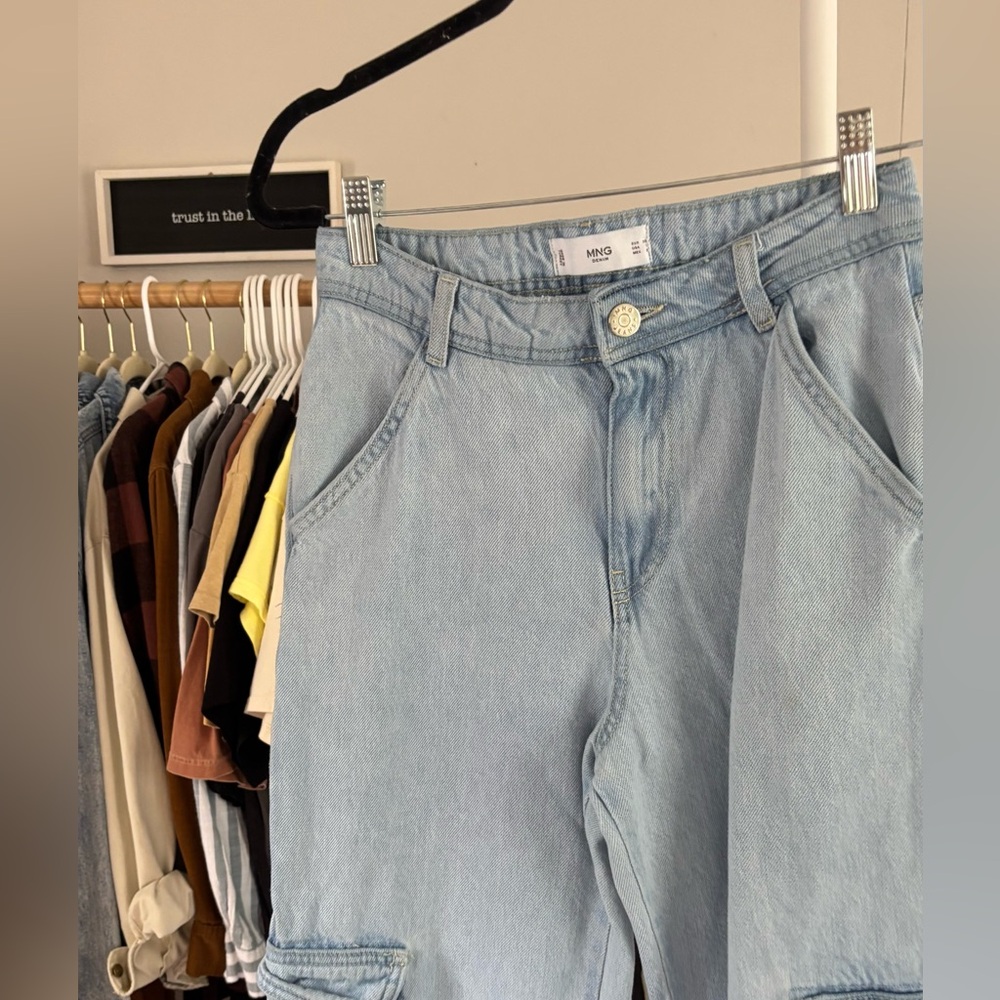 Mango Denim Light Wash Cargo Jeans - Picture 6 of 10